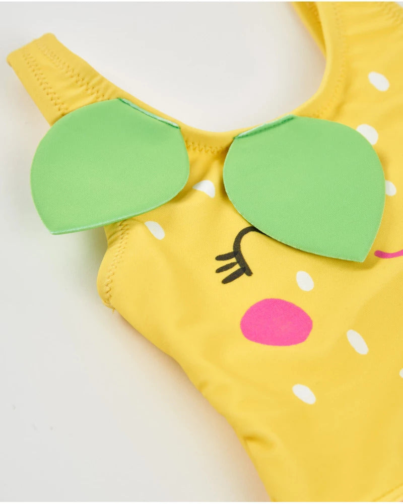 Girl's knitted swimsuit with embossed leaves