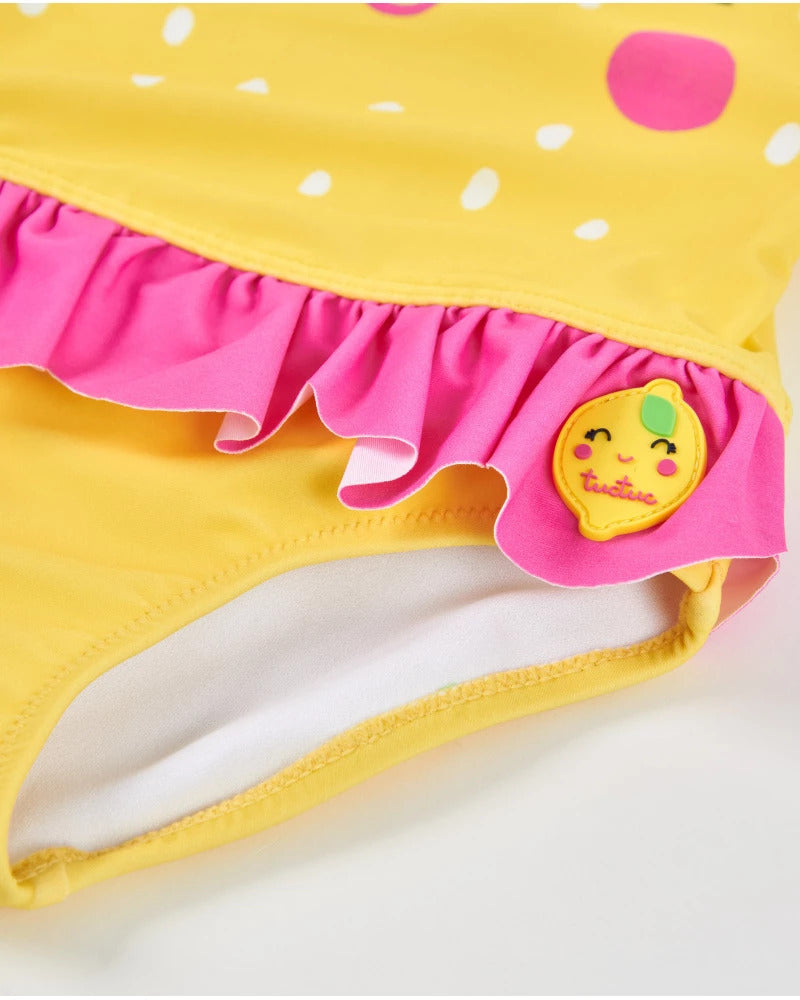 Girl's knitted swimsuit with embossed leaves