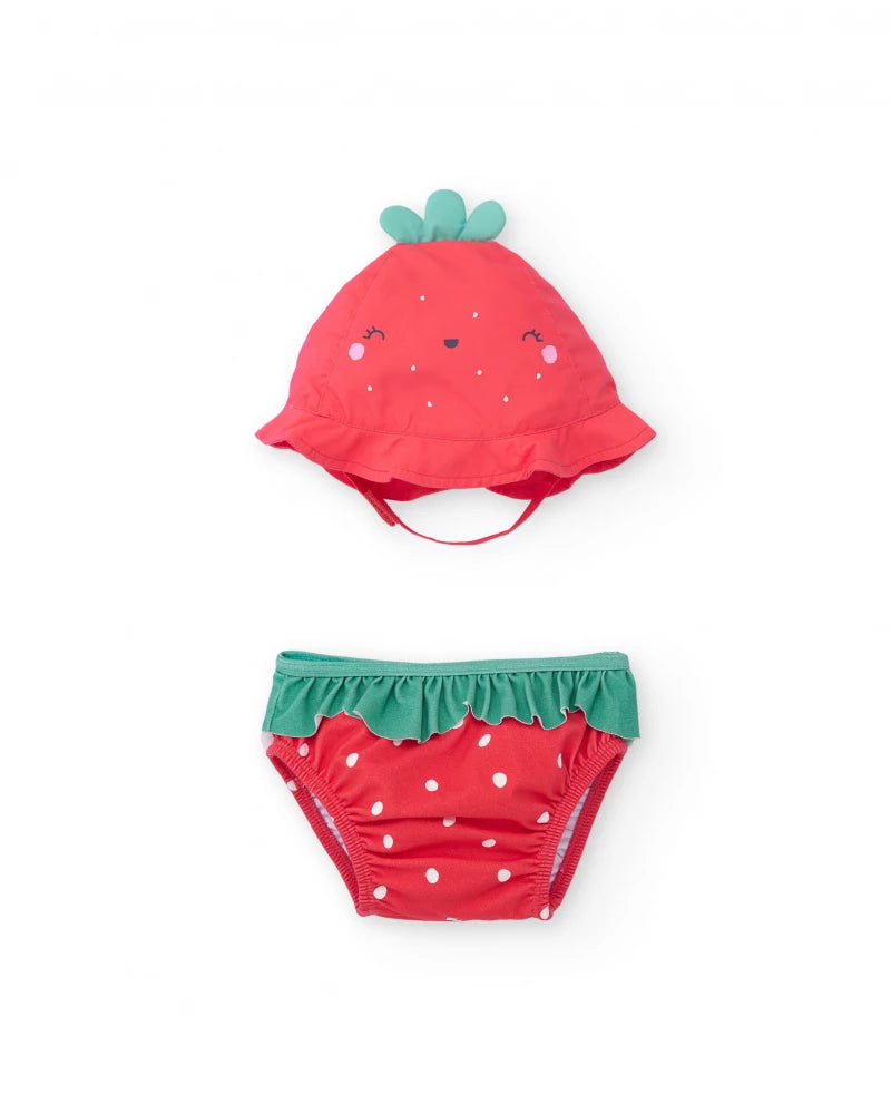 Costume da bagno neonato in tessuto con motivo fragola