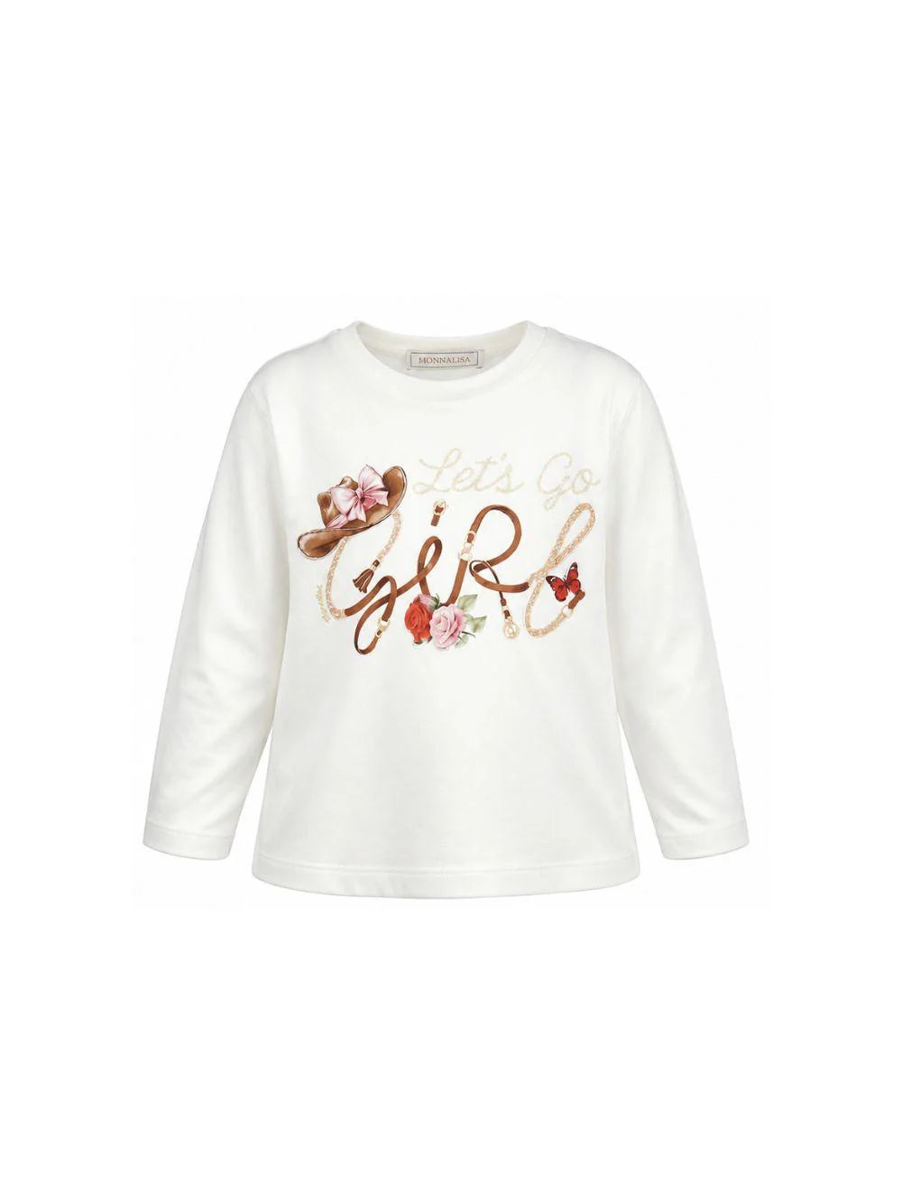 T-shirt per bambina Monnalisa Kids bianca con stampa grafica