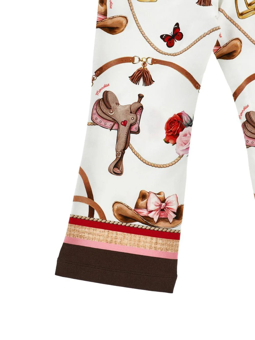 Pantaloni per bambina Monnalisa bianco con stampa grafica