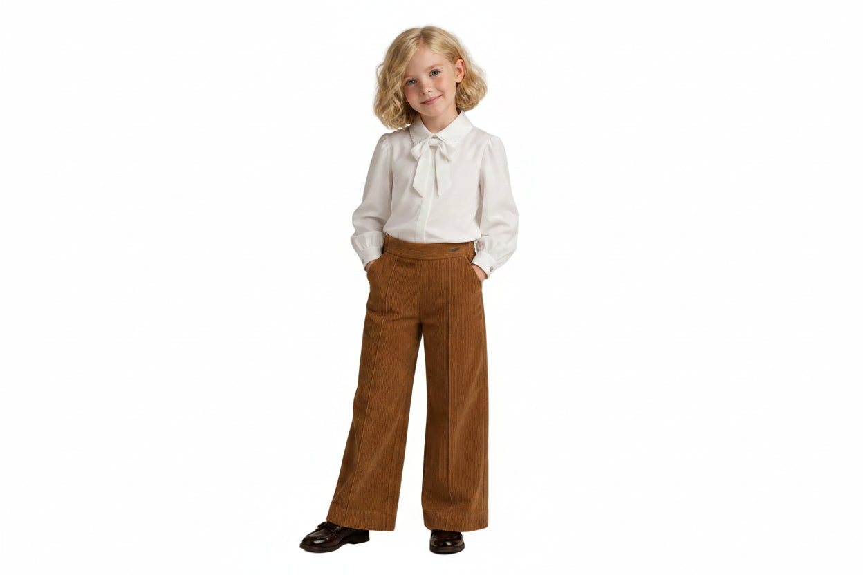Pantaloni per bambina Monnalisa marrone con tessuto a coste