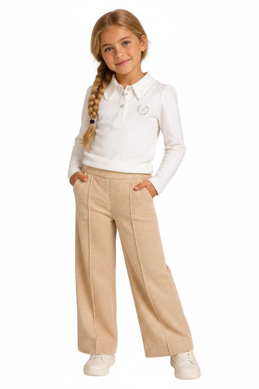 Pantaloni per bambina Monnalisa beige con tessuto a coste