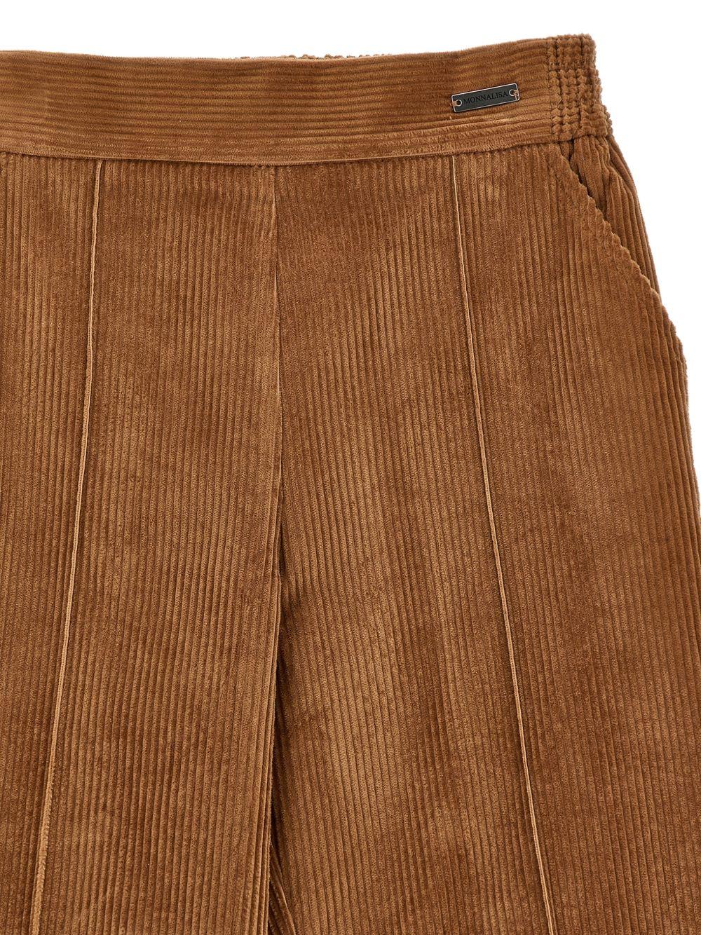 Pantaloni per bambina Monnalisa marrone con tessuto a coste