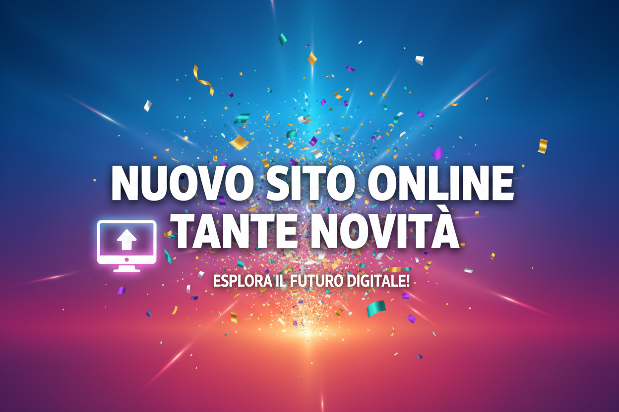 Puoi generare un immagine con scritto nuovo sito online tante novità