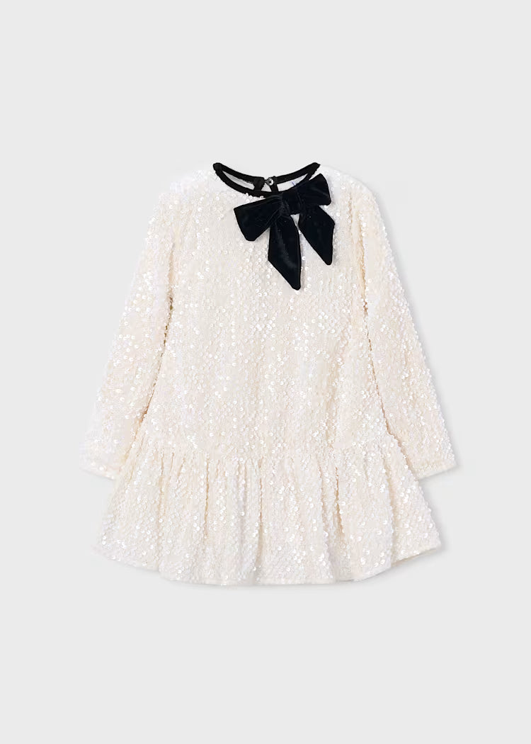 Vestito velluto con pallettes e fiocco bambina Mayoral