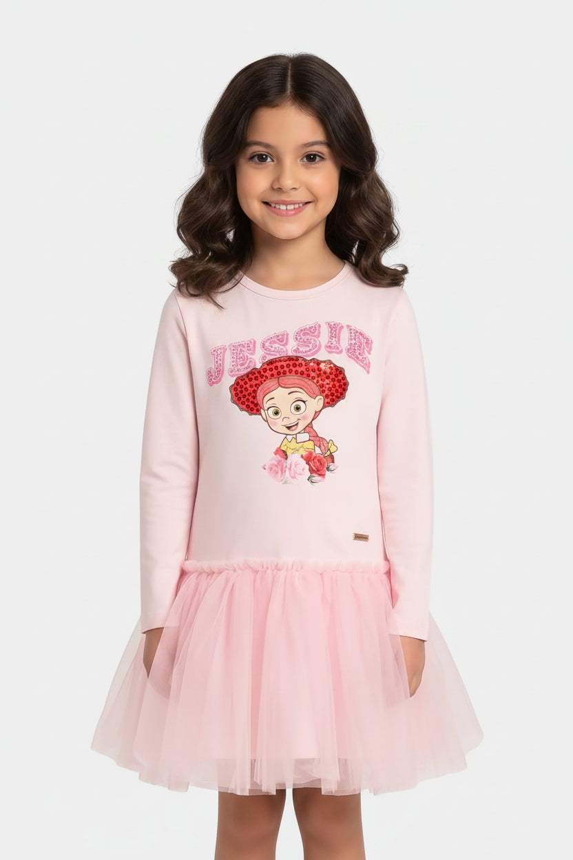 Monnalisa Vestito rosa con tulle per bambina con Jessie di Toy Story