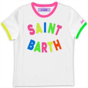Girl cotton t-shirt with St. Barth fluo print MC2 SAINT BARTH T-SHIRT A MANICHE CORTE BAMBINA MC2 SAINT BARTH - 04632D